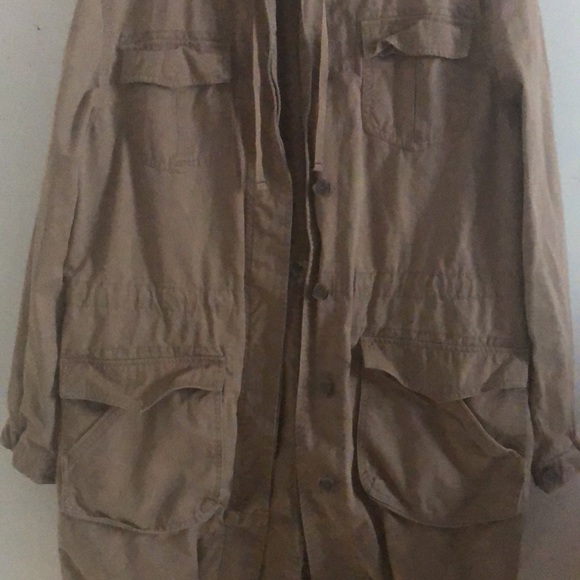 Old Navy Tan Hooded Long Button Down Utility Jacket - Picture 4 of 10